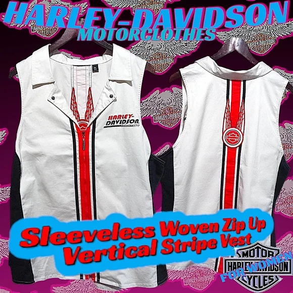 New Harley-Davidson S/L Woven Zip Up Vertical Stripe Vest | Women's 3W (Plus 3X) - Picture 1 of 16